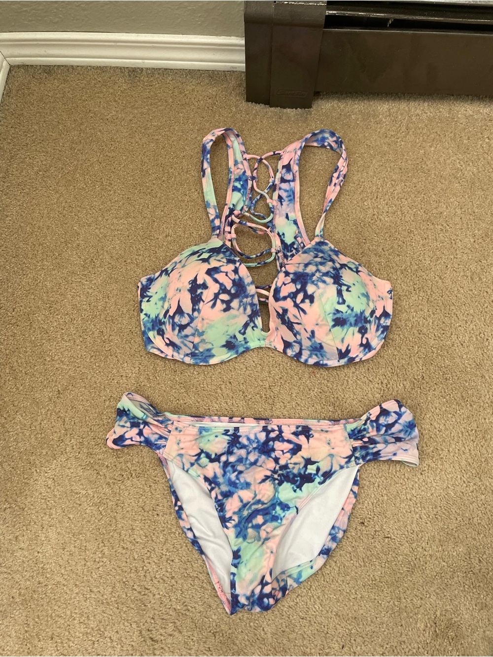 PINK Victoria's Secret Pastel Tie-Dye Push-Up Bikini - Pink, Blue, Mint